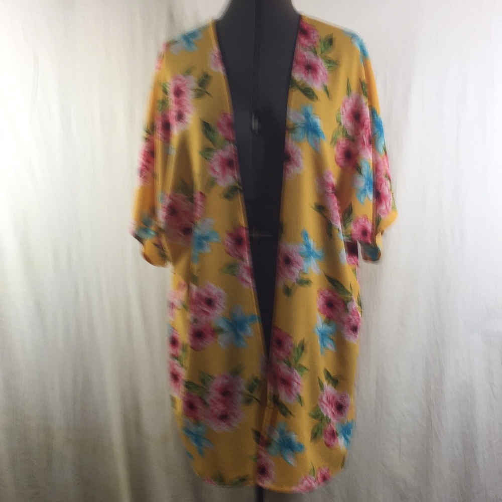 Lime n Chili Bright Floral Open Front Kimono  Med